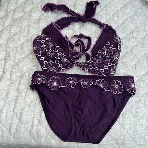 Becca purple bikini with embroidery